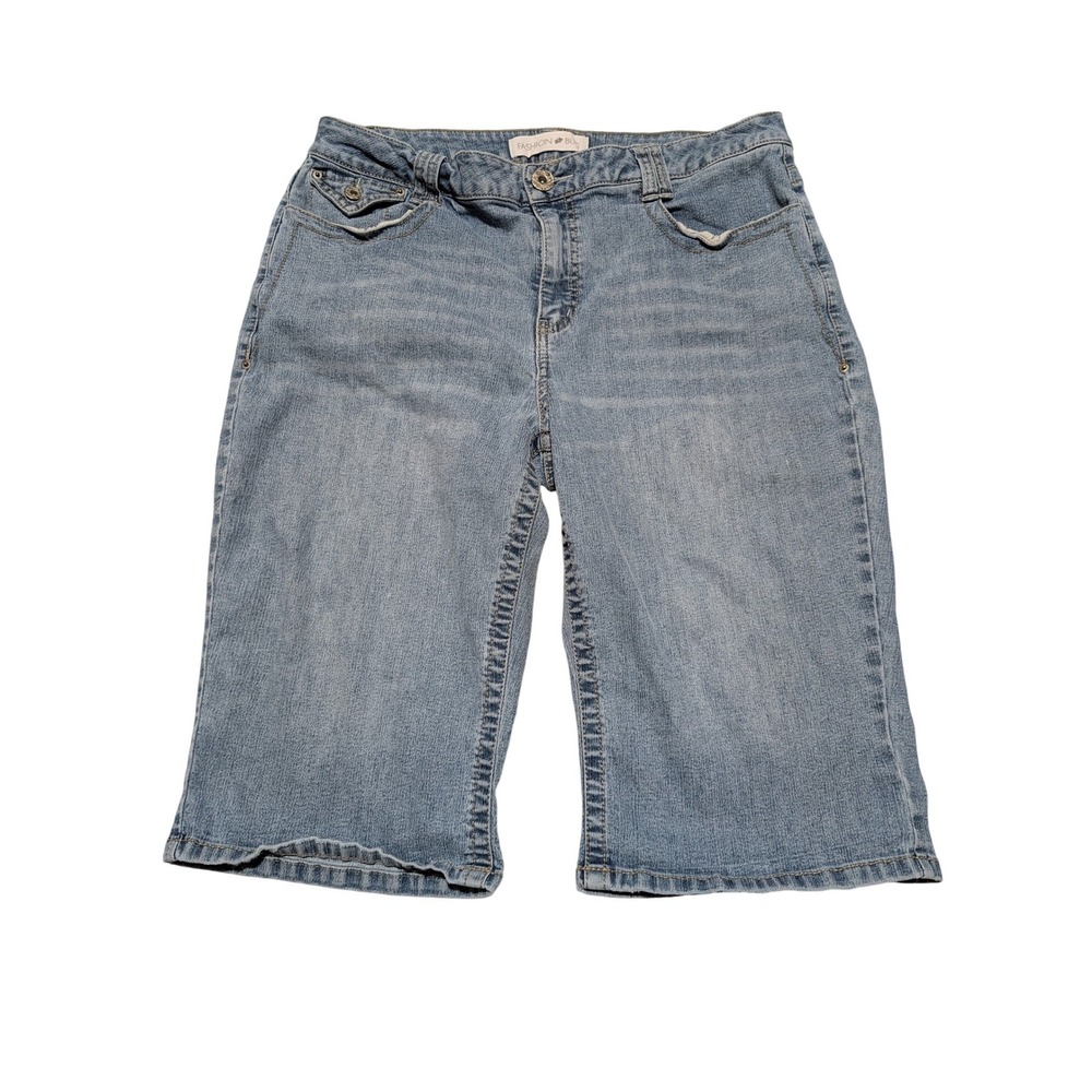 Denim Shorts Womens 14 Blue Bermuda Long Inseam Stretch Embroidered‎ Fashion Bug